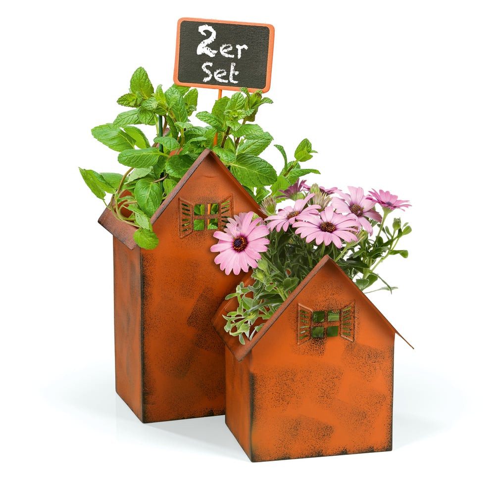 Hoberg Blumenkasten Rost-Pflanztöpfe 2er-Set 20cm & 28cm, Deko Garten Balkon Terrasse Pflanzgefäß Windlicht
