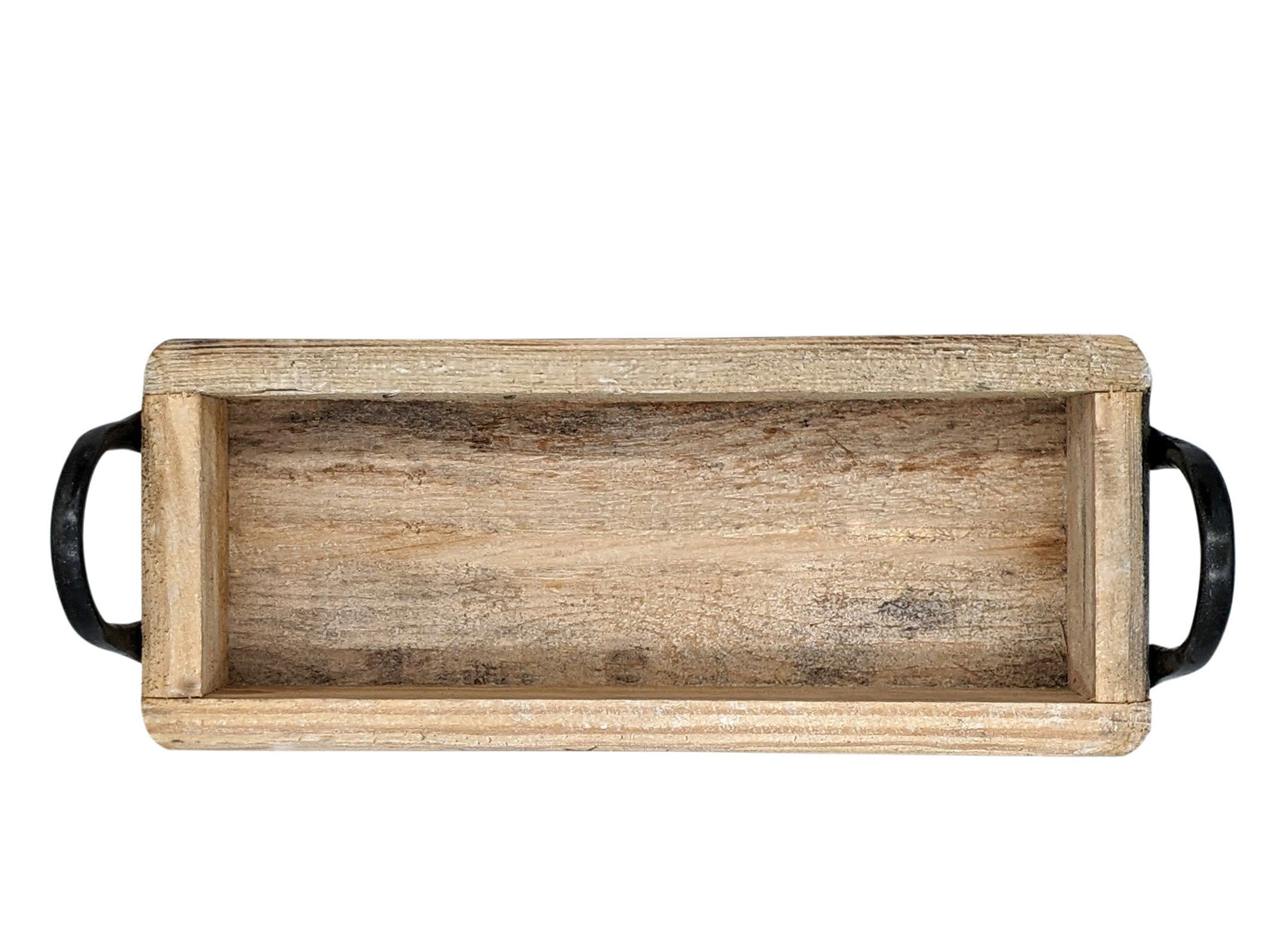 Spetebo Dekoschale Holz Schale Ziegel mit Griffen - 35 x 14 cm (Packung, aus Kiefernholz), Vintage Holz Deko mit 2 Griffen