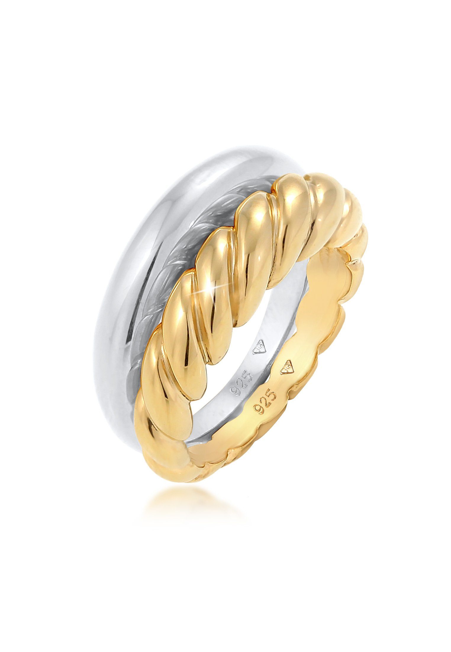 Bunt Premium (2 Twisted Ring-Set Silber, Gedreht Set Bandring tlg) 925 Elli Classic