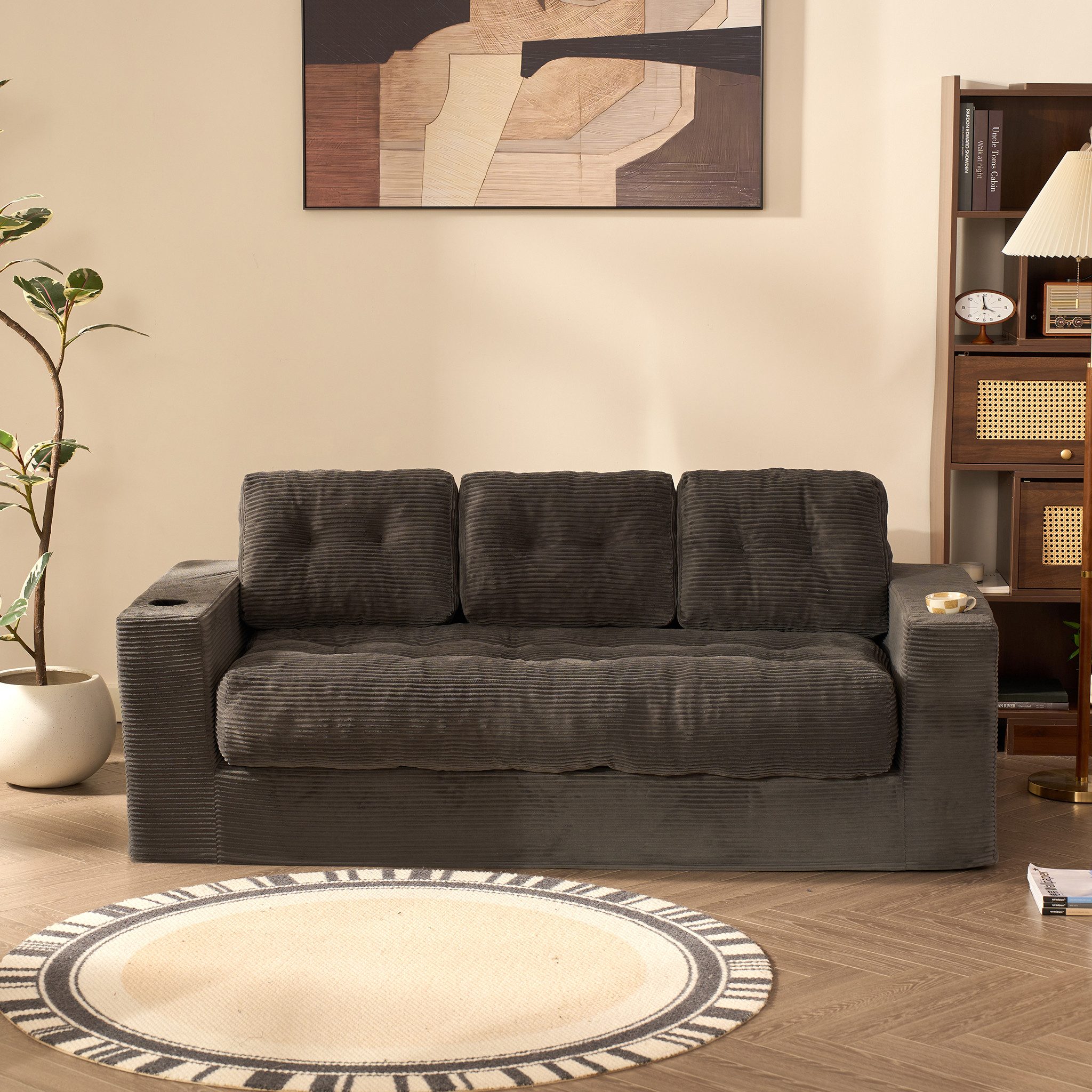 LITBIRD Sofa Bodensofa 3-Sitzer 190 cm, modulares Kordstoff Sofa mit Rückenlehne, 1 Teile, Jugend- & Studentensofa, bequemes Relax Sofa