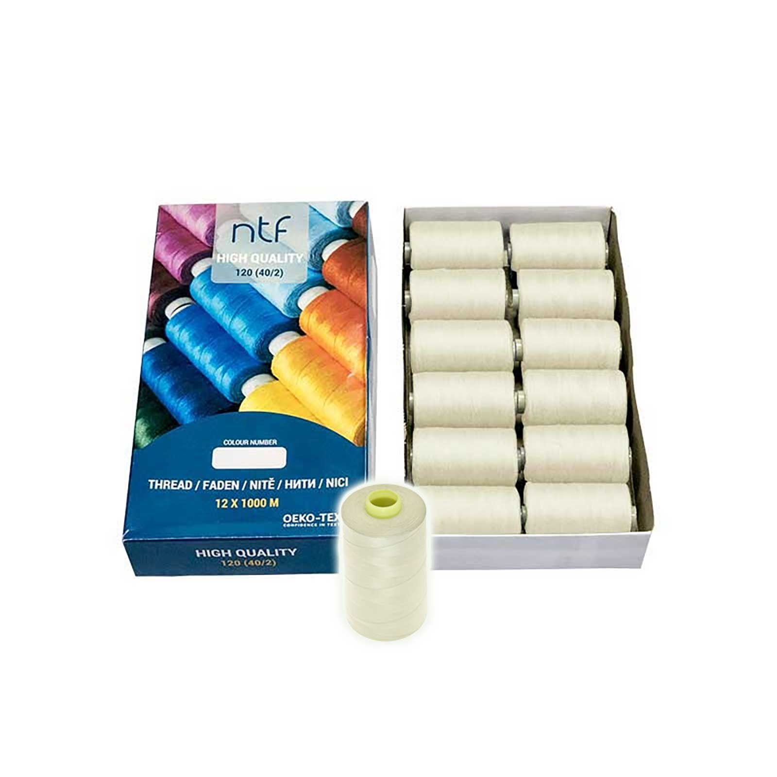 maDDma Universal Nähgarn Polyester 12 Spulen 40/2 120er je 1000m Nähgarn, 12000 m, A677 perlweiß