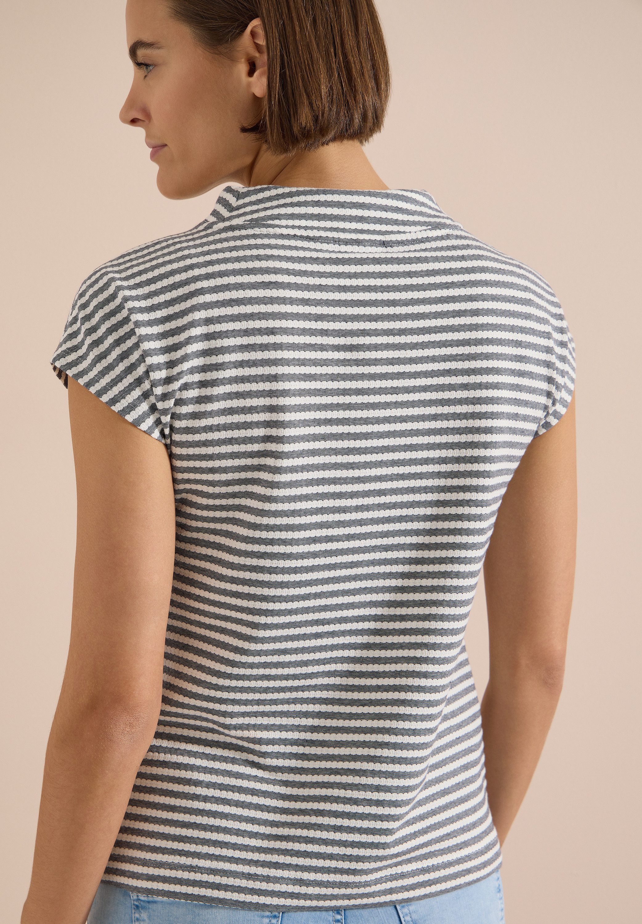 CECIL Kurzarmshirt Sommershirt mit Funnel Neck und Streifen