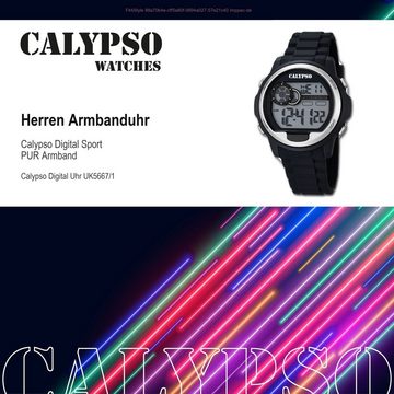 CALYPSO WATCHES Digitaluhr Calypso Herren Uhr K5667/1 Kunststoffband, (Digitaluhr), Herren Armbanduhr rund, PURarmband schwarz, Sport