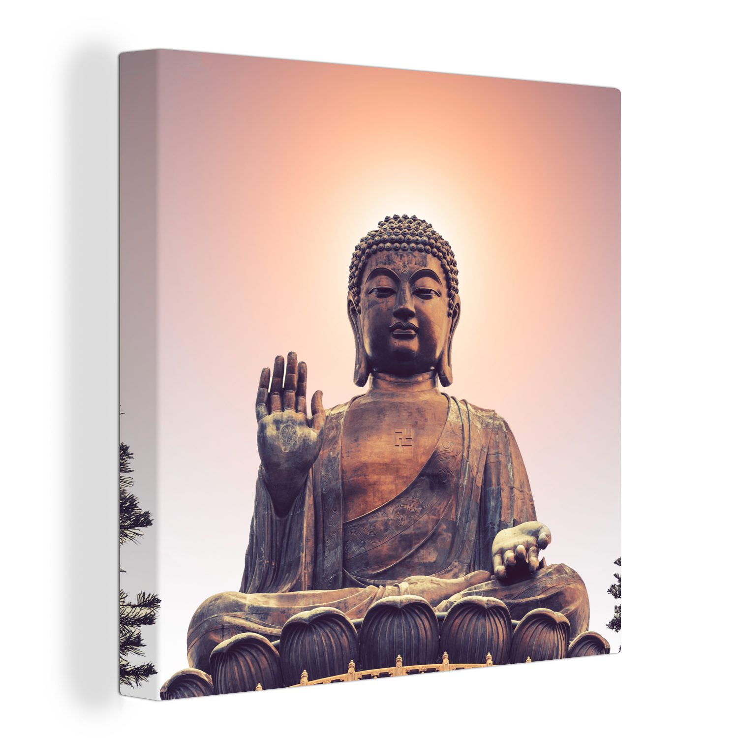 Leinwandbild für des OneMillionCanvasses® Tian Leinwand Bilder St), Kopf dem hinter (1 Buddha, Tan Schlafzimmer Wohnzimmer Sonnenuntergang