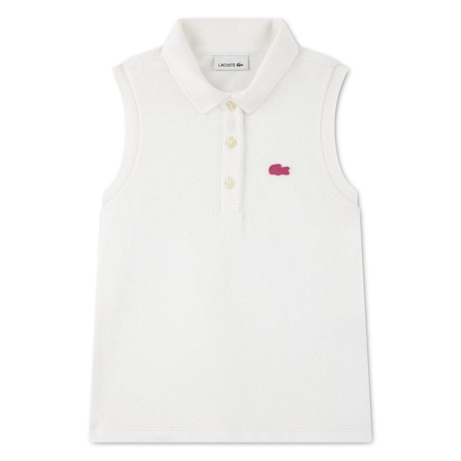 Lacoste Poloshirt Lacoste ärmelloses Frottee-Poloshirt – creme pinkes Krokodil