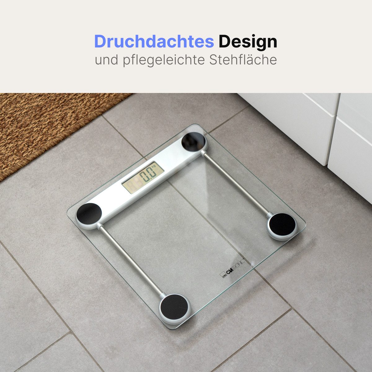 CLATRONIC Personenwaage PW 3368, mit Glas-Oberfläche, Messbereich von 2,5–150 kg – Bild 2 von 5
