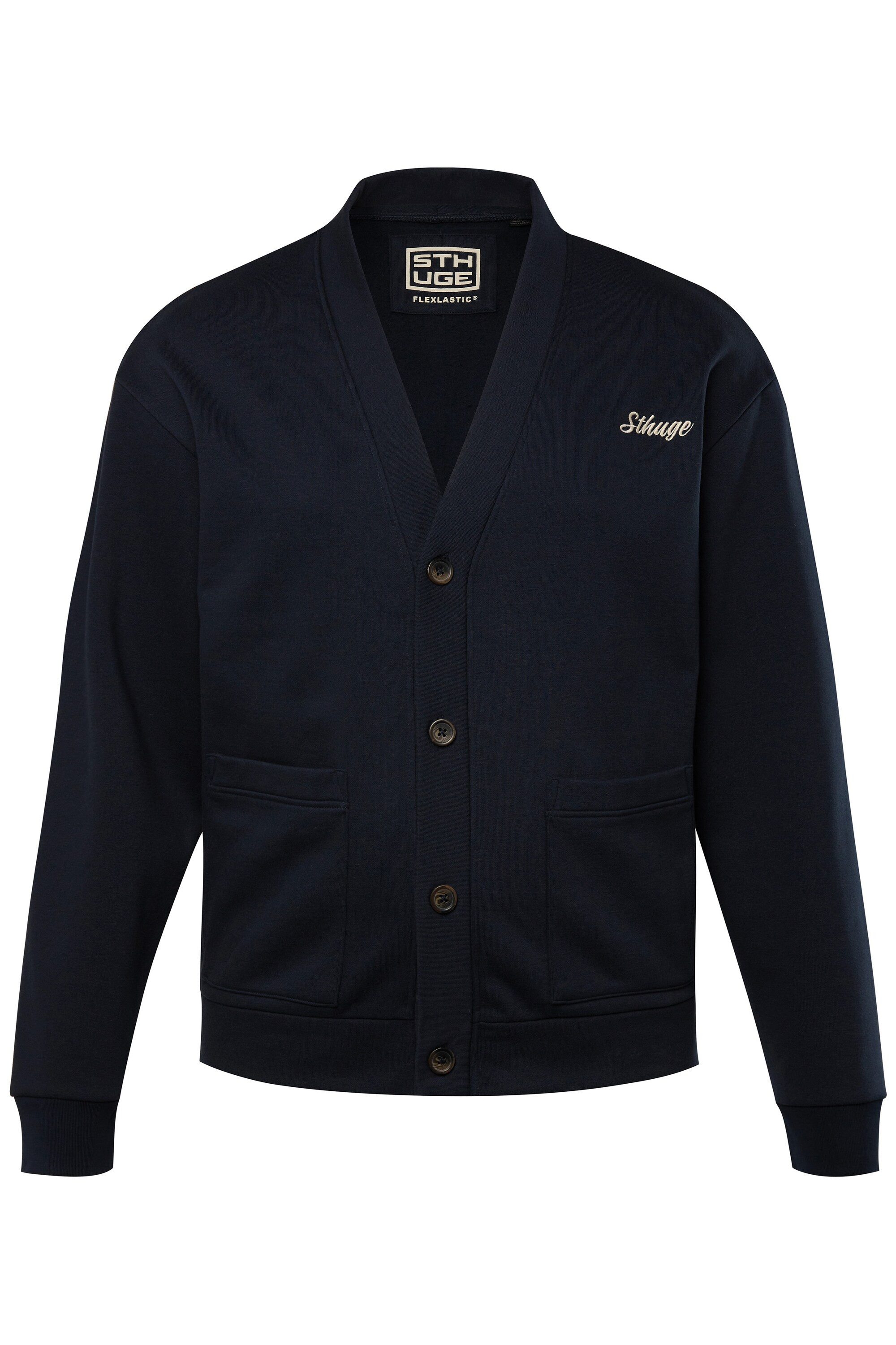 STHUGE Fleecejacke STHUGE Sweatjacke V-Ausschnitt Brust-Stickerei günstig online kaufen