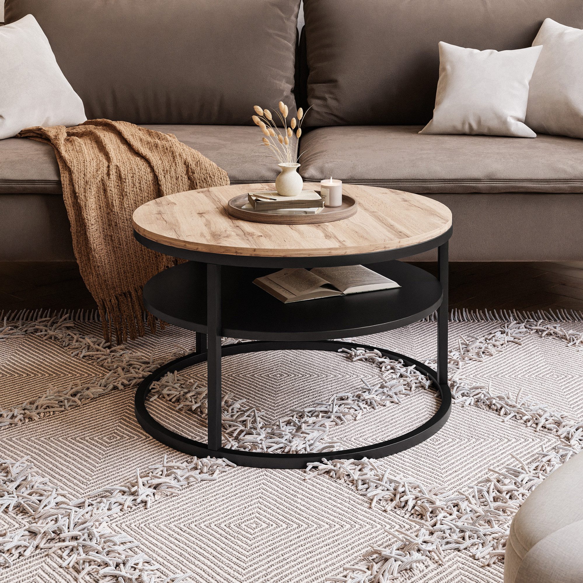 Lookway Couchtisch CIRI SLIM LOFT mit Ablage (1 Tisch), Durchmesser: ⌀ 60 cm