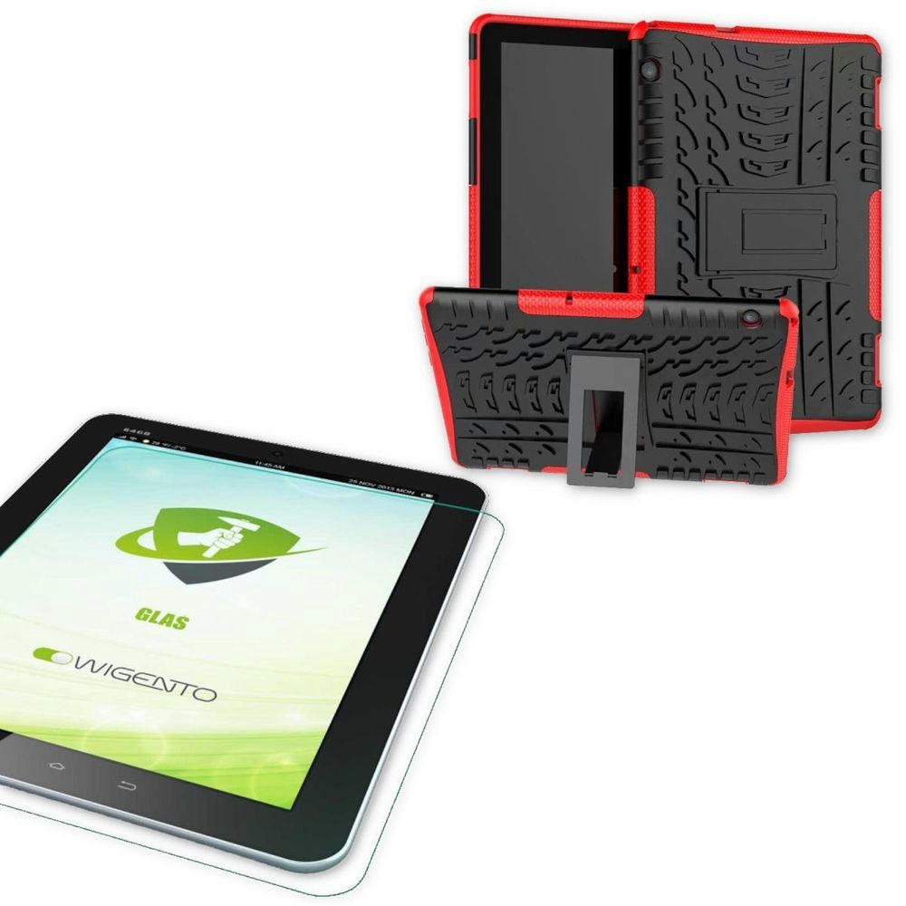Wigento Tablet-Hülle Für Huawei MediaPad T5 10.1 Zoll Hybrid Outdoor  Schutzhülle Rot Tasche + 0.4 H9 Schutzglas