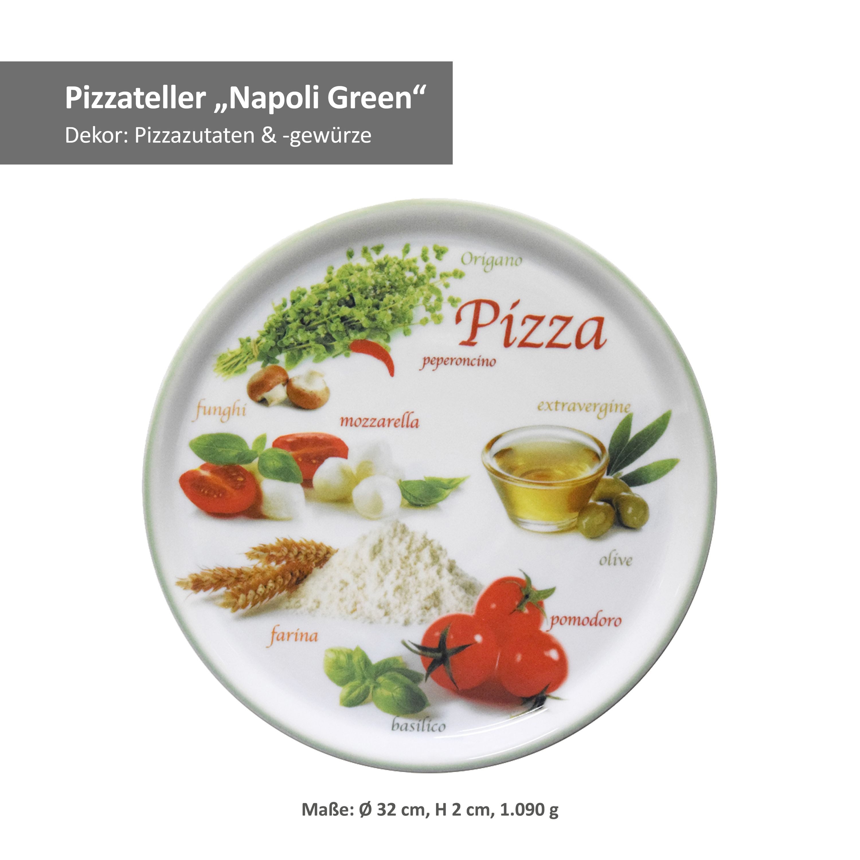 MamboCat Pizzateller 2er Set Pizzateller Napoli Green & Red Ø 32 cm Platte Porzellan – Bild 3 von 5