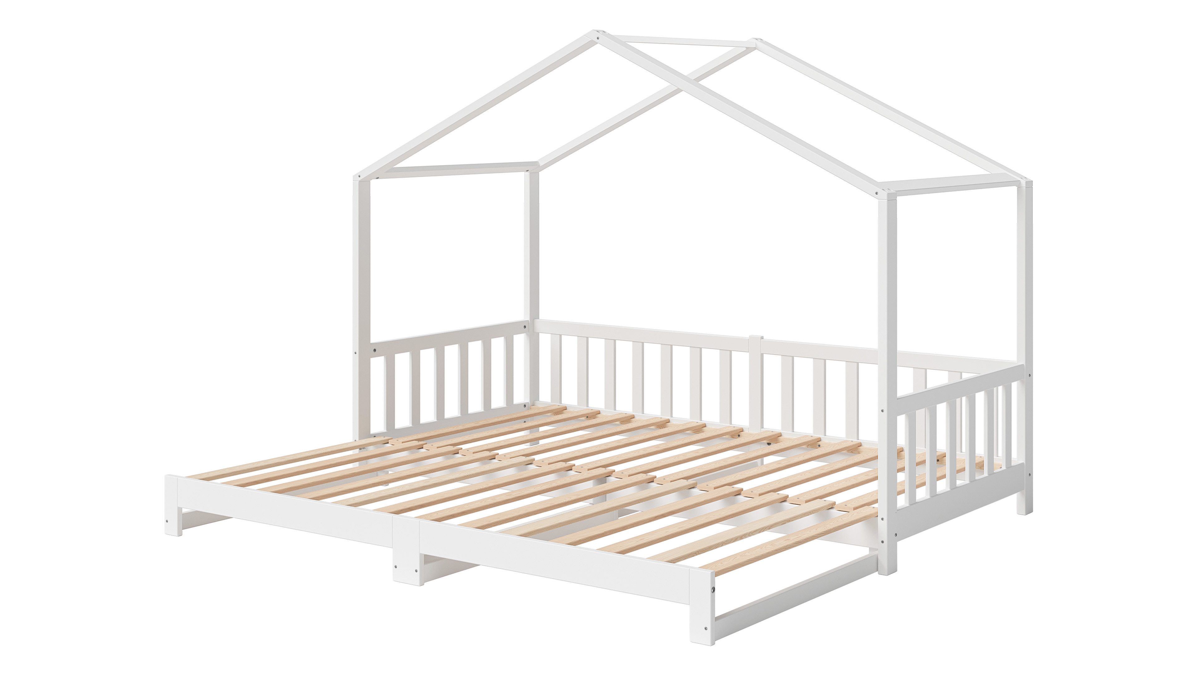 Bellabino Hausbett Bia (weiß lackiert, 90x200 cm / 180x200 cm, Bodenbett mi günstig online kaufen