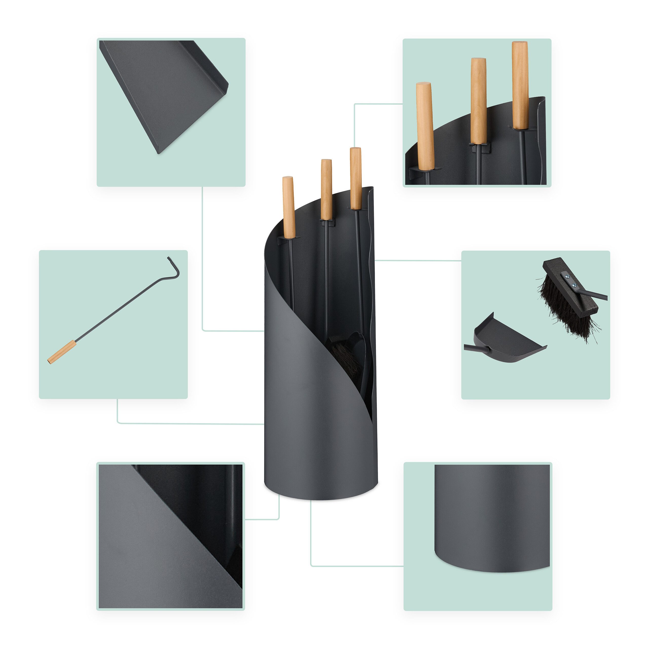 relaxdays Kamingarnitur 4-teiliges Kaminbesteck mit Ständer, (4-St) günstig online kaufen