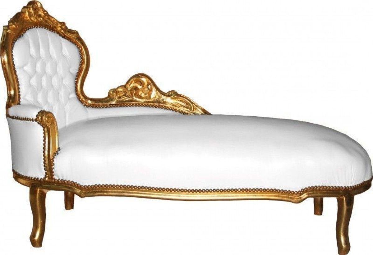 Casa Padrino Chaiselongue Barock Chaiselongue Weiß / Gold Lederoptik - Möbel Antik Stil