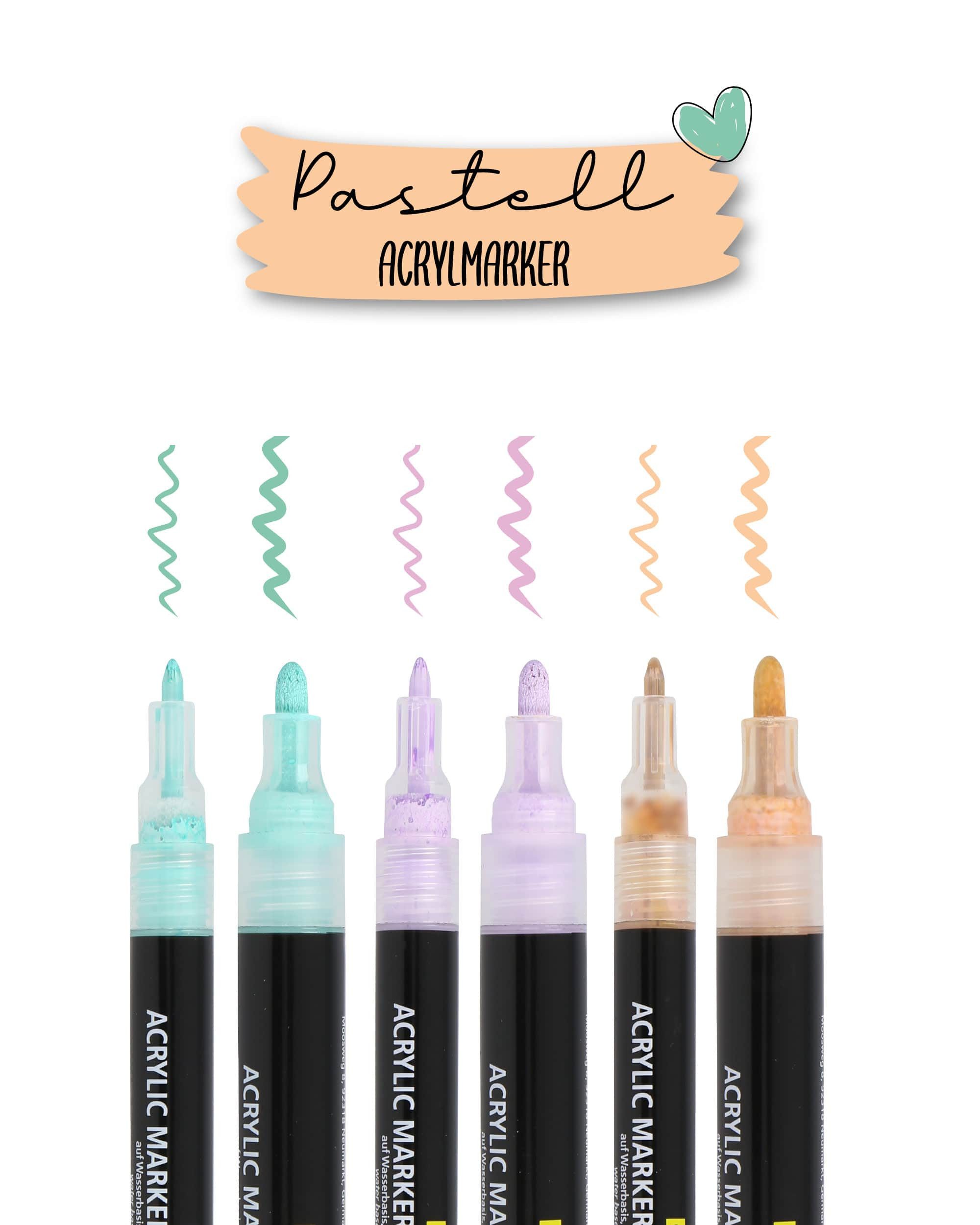 Online Pen Fineliner Pastel Lettering, (6x pastellige Acryl-Stifte, deckend, Handlettering-Stifte mit verschiedenen Spitzen), Fineliner & Marker in Beige, Lavendel und Türkis