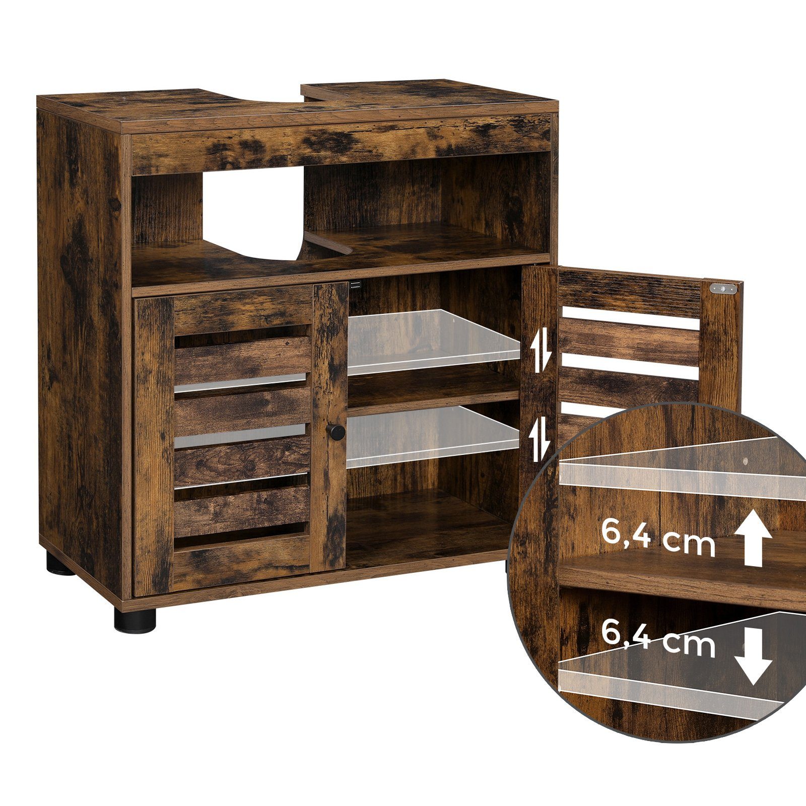 VASAGLE Waschbeckenunterschrank Badezimmerschrank Aufbewahrungsschrank mit 2 Lamellentüren, verstellbares Brett