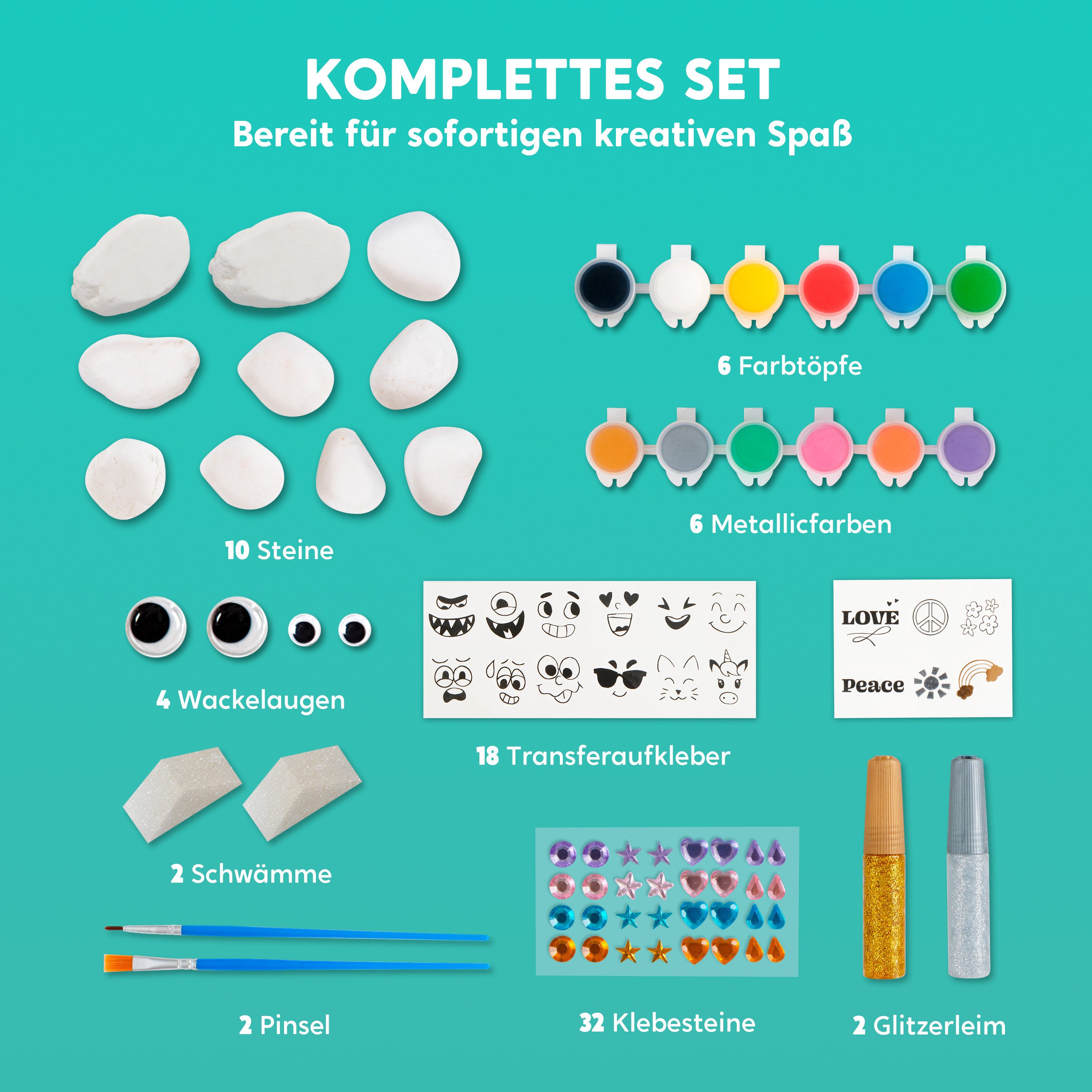 Klever Kits Experimentierkasten Klever Kits 10 Stück Steine Bemalen Set für Kinder mit 18 Farben, (10-tlg) – Bild 4 von 5
