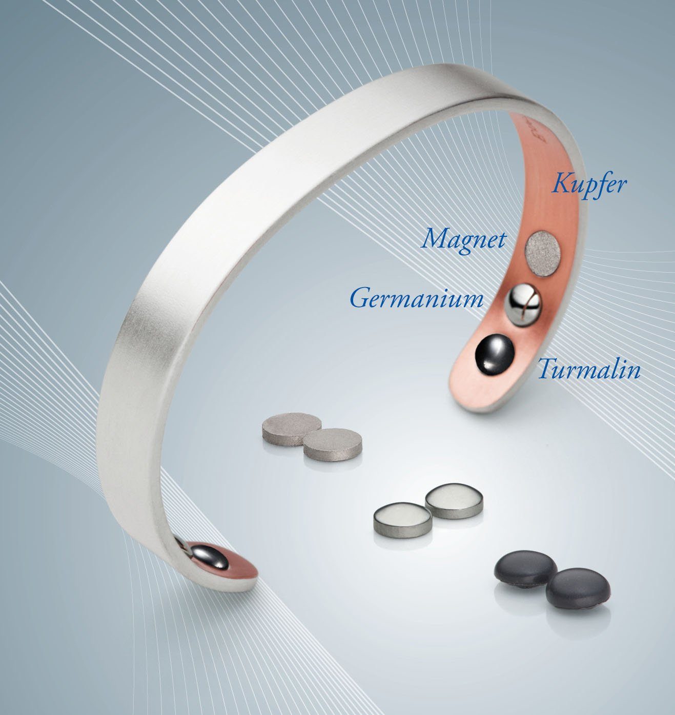 Magnetschmuck Harmony Magnet-Kupfer-Spange Silber, Lunavit Armspange Lunavit Slim