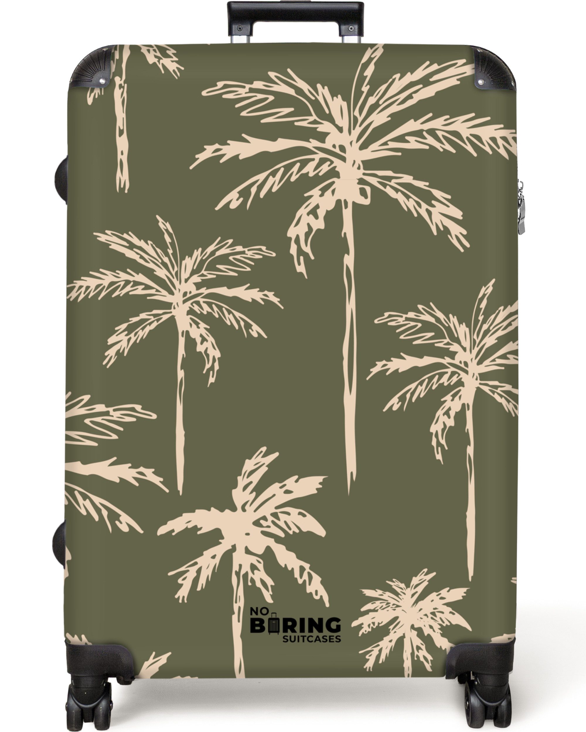 NoBoringSuitcases.com© Hartschalen-Trolley Grün mit beigem Palmenaufdruck günstig online kaufen