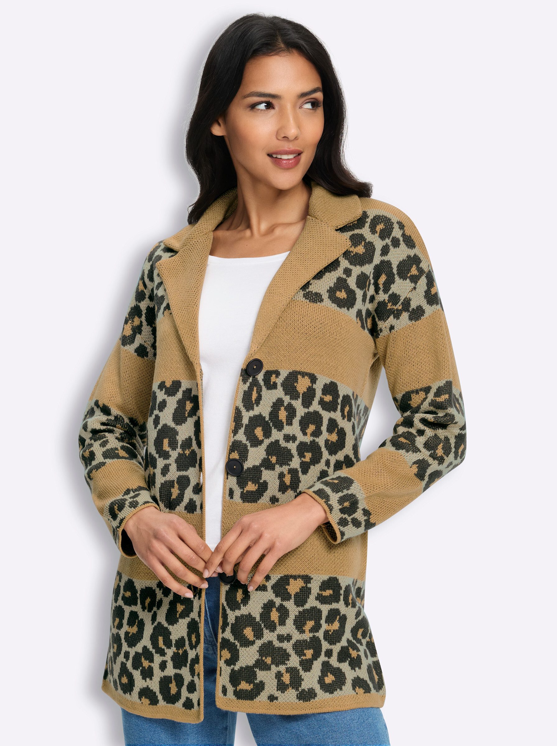 Sieh an! Strickjacke Jacquard-Strickjacke Langarm Jacquard