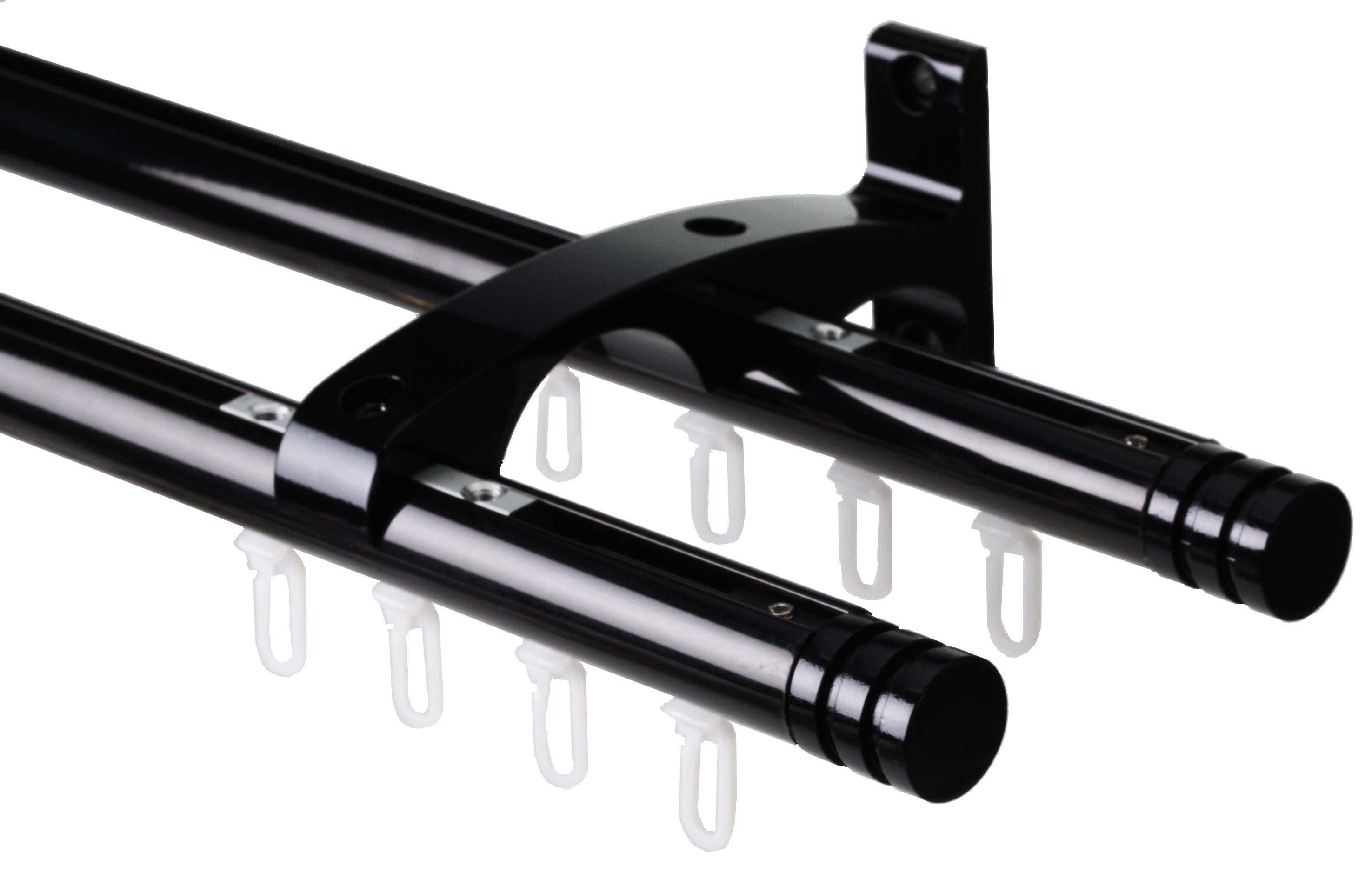 DécoProfi Innenlaufschiene Gardinenstangen Set 2-läufig, Endkappe mit Rille, Ø 20 mm, Wandträger, verschraubt, Aluminium / Zinkguss, Set komplett