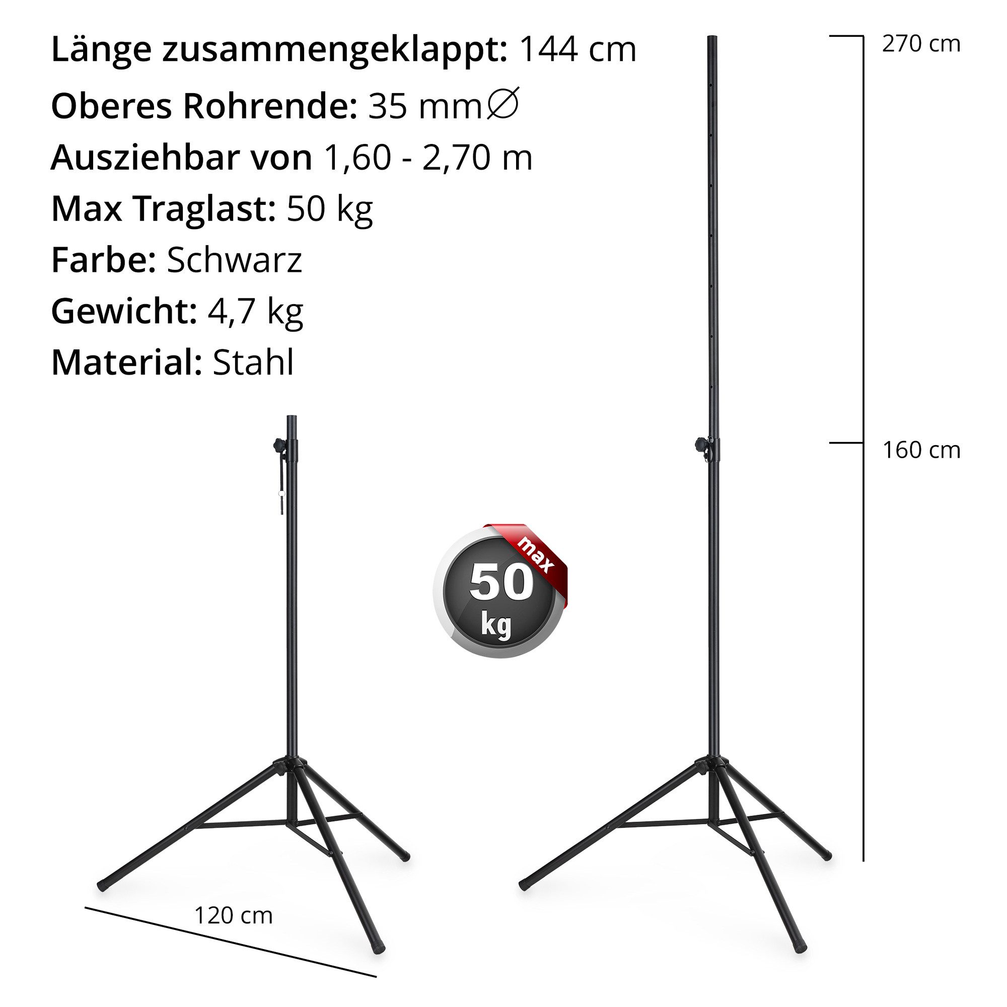 Showlite Showlite LS-270S MKII Lichtstativ Lampenstativ (Standfestes Leuchten- und Boxenstativ)