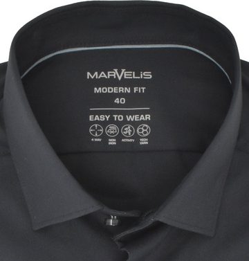 MARVELIS Businesshemd Easy To Wear Hemd - Modern Fit - Langarm - Einfarbig - Anthrazit 4-Wege-Stretch