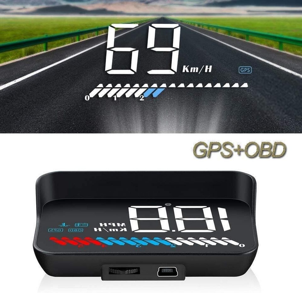 BlingBin Head Up Display Auto OBD2 FHD HUD GPS Geschwindigkeit Alarm  Projektor Navigation, 3,50  Display, Anzeige von Geschwindigkeit und  Temperatur, Arbeit für alle Autos