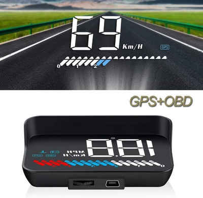 BlingBin Head Up Display Auto OBD2 FHD HUD GPS Geschwindigkeit Alarm Projektor Navigation, 3,50 " Display, Anzeige von Geschwindigkeit und Temperatur, Arbeit für alle Autos