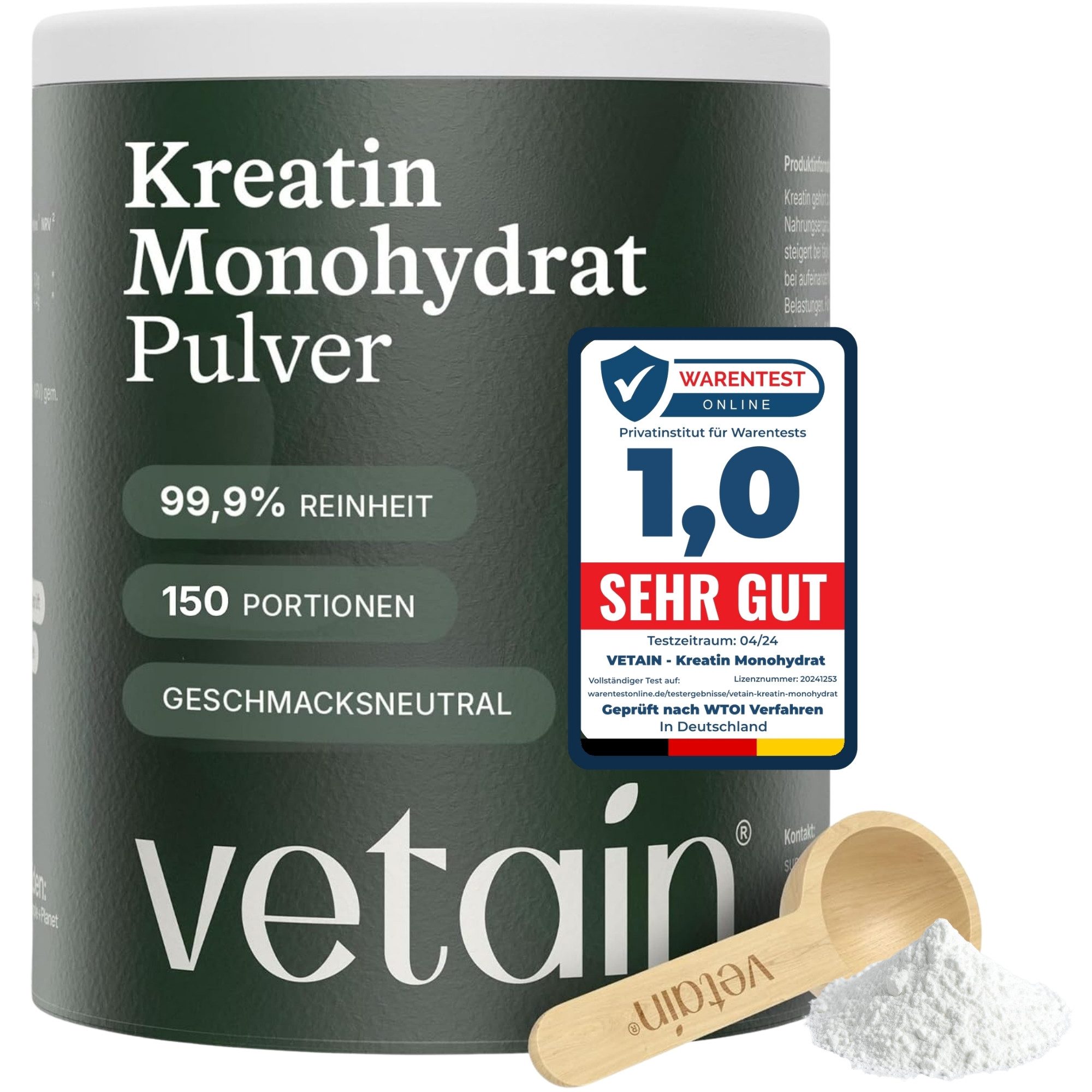 VETAIN Creatin Monohydrat - Ultrafein - hochdosiertes Pulver, - Kreatin Pulver à 750 g, Perfekt löslich