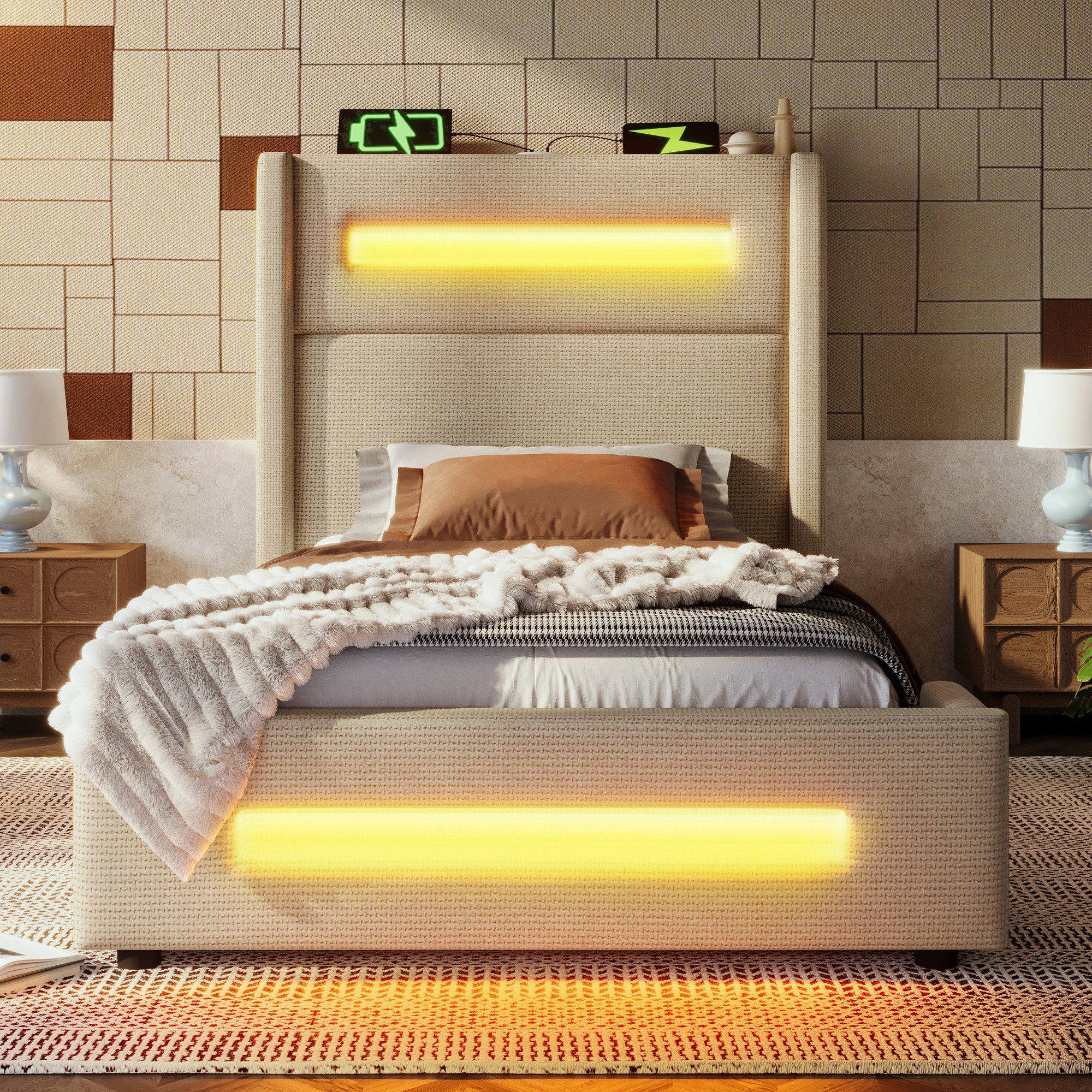 TavilaEcon Boxspringbett Modernes LED-Bett mit Ladestation günstig online kaufen
