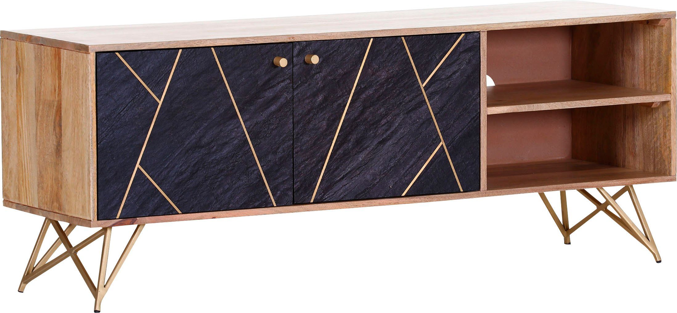 Gutmann Factory Lowboard Lennon, Kommode mit Echtsteinfurnier und Messingapplikationen