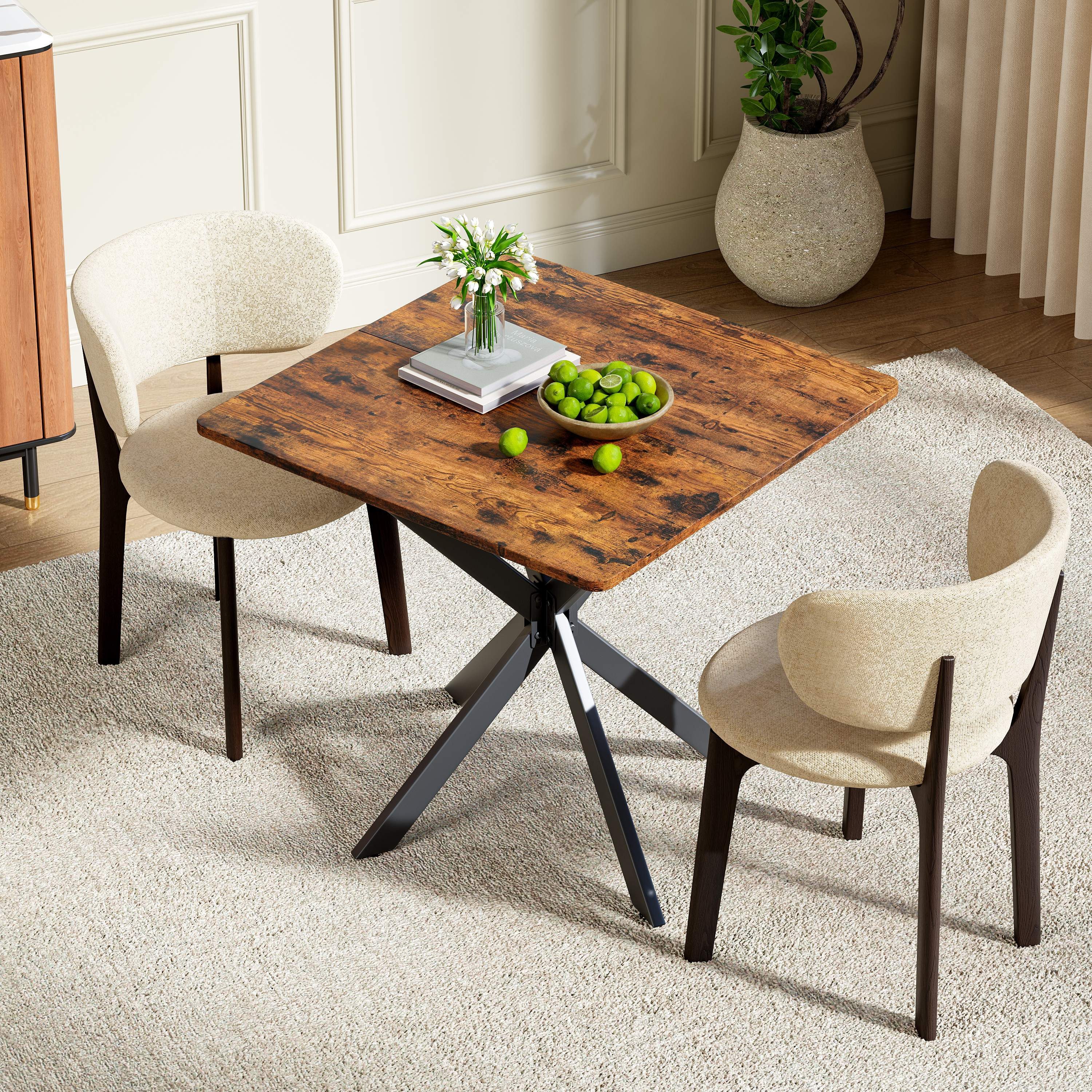 BlingBin Esstisch Küchentisch Quadratisch Esszimmertisch mit Spinnenfuß Kleiner Tisch (1 Stück, 1-St., 80 x 75 cm), für 2-4 Personen für Küche, Esszimmer und Wohnzimmer