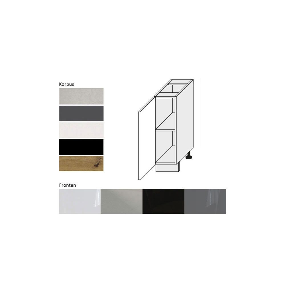 Feldmann-Wohnen Unterschrank Essen (D1D/20, 1-türig, 1 Einlegeboden, 1-St., moderne Optik, Acrylfronten mit Glaseffekt) Eiche Artisan / schwarz Hochglanz