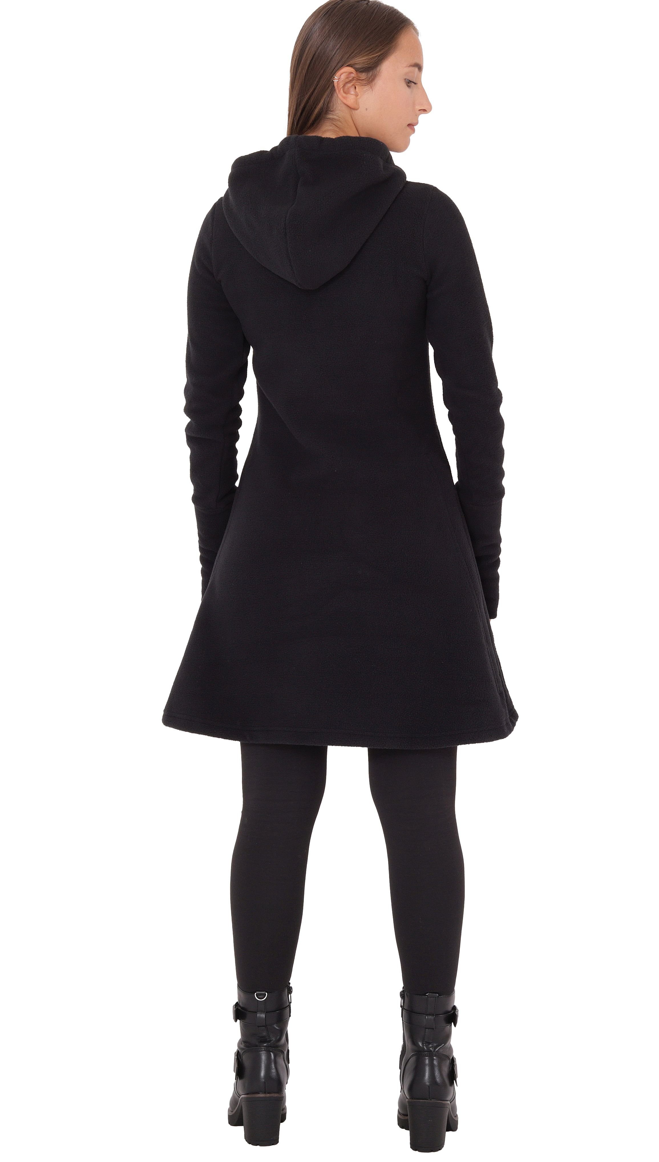 PUREWONDER A-Linien-Kleid Kapuzenkleid Traumfänger Schwarz dr31 Fleece Winterkleid mit