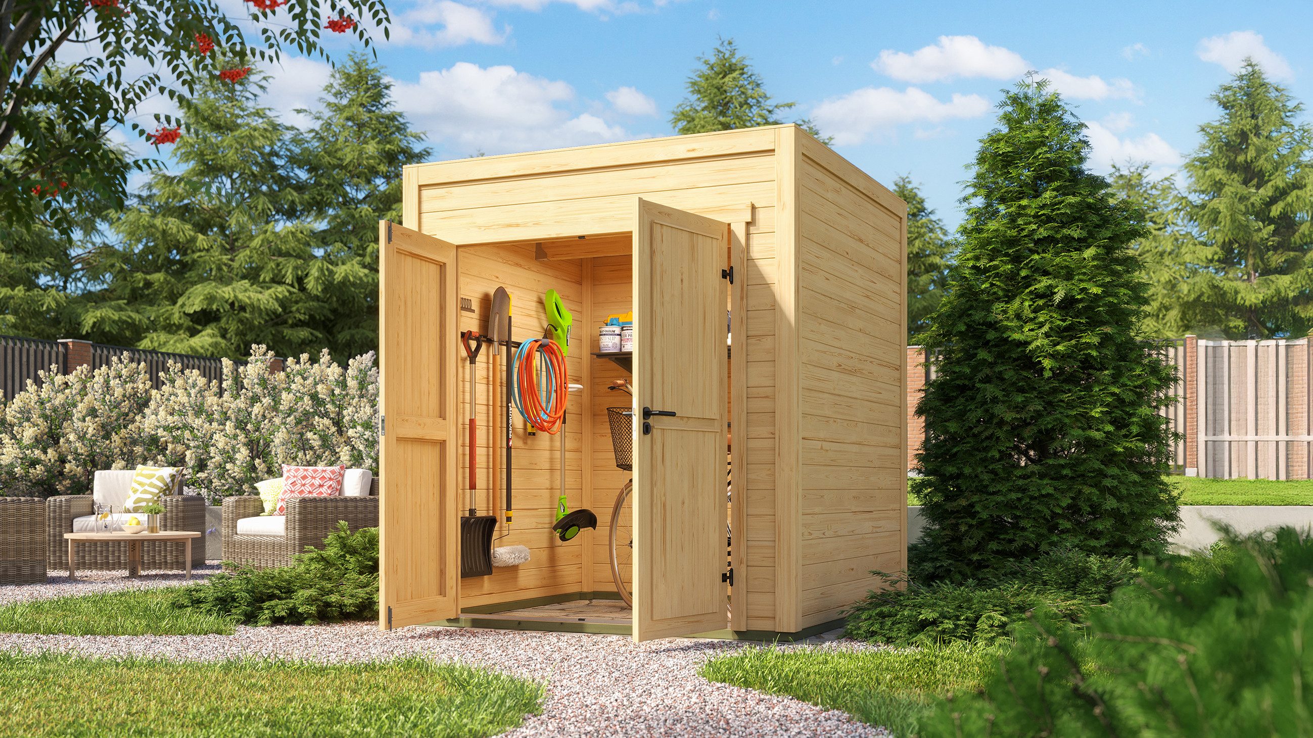 weka Gartenhaus Batu 1, Flachdach, Vollholztür, BxT: 200x207,4 cm, 28 mm starke Blockbohlen, in verschiedenen Farben