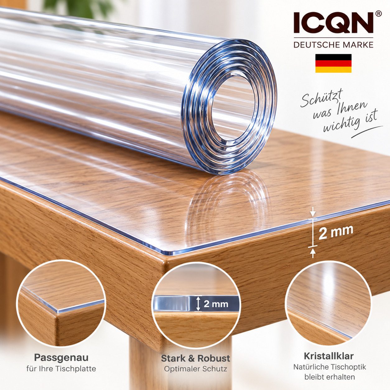 ICQN Tischdecke Transparente PVC Tischschutzfolie 2 mm, kratzfest & hitzebeständig – Bild 2 von 5
