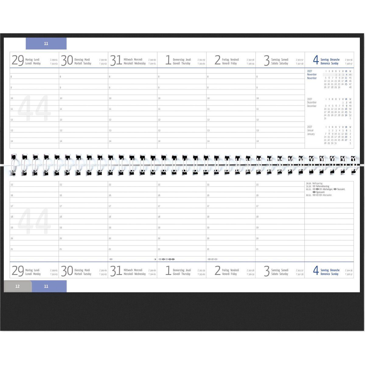 GÜSS Kalender Schreibtischkalender Wochenquerkalender 1 Woche/2 Seiten Kalendarium 2027