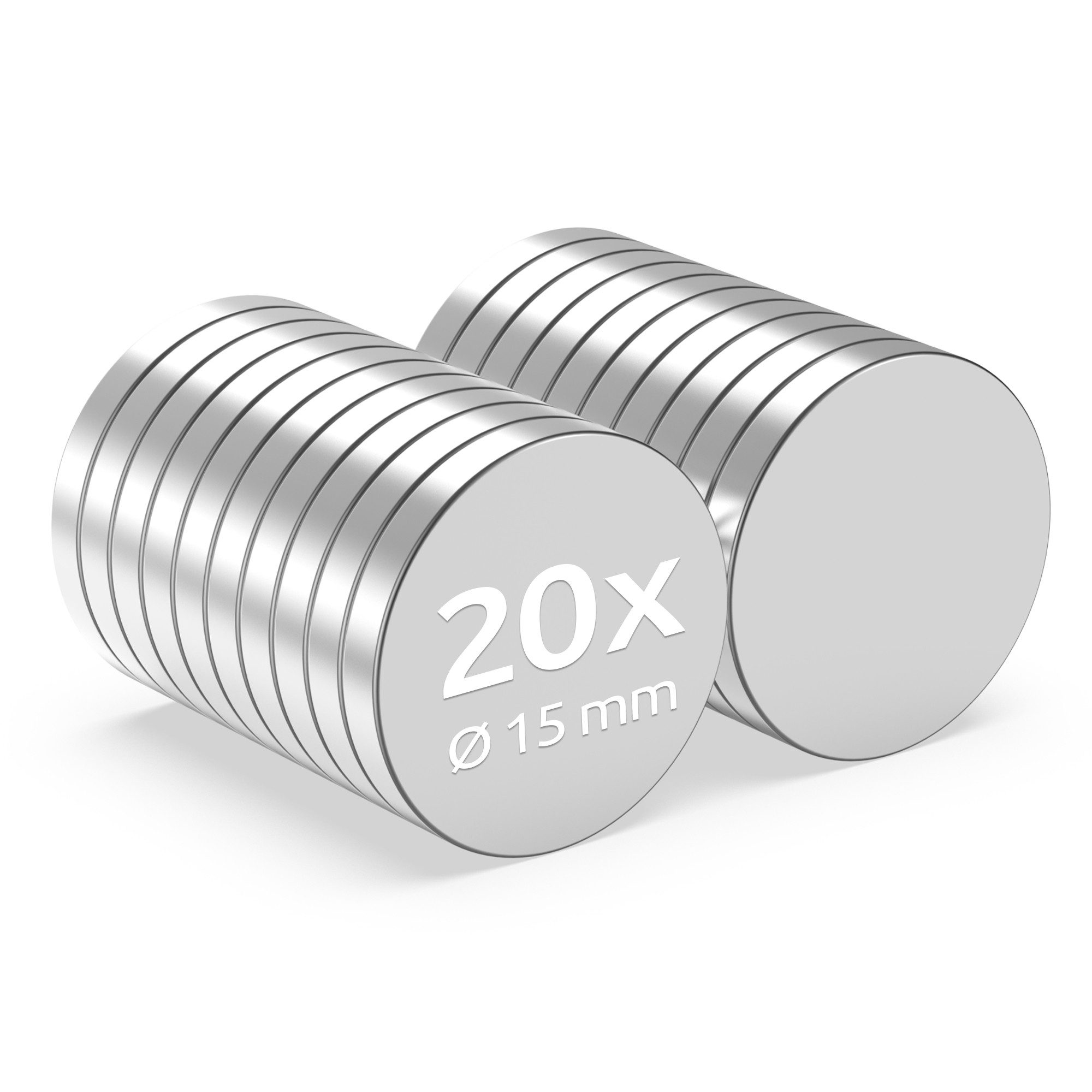 ECENCE Magnet 20x Neodym Magnete rund 15x2mm - - Extrem Stark (20-St)