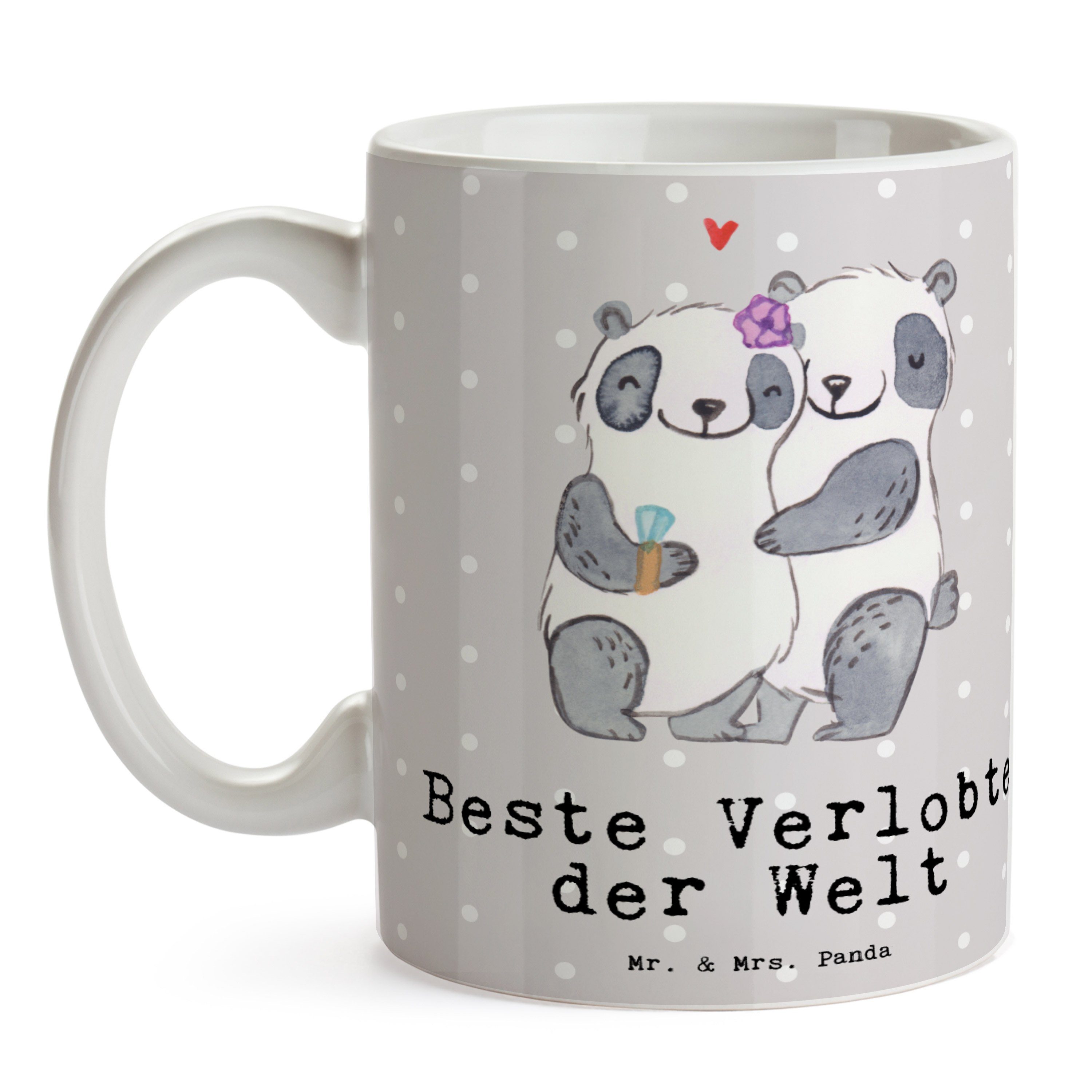 Mr. & Tasse Geschenk, Beste Pastell - Sprüch, Keramik Grau Welt Tasse der Mrs. Panda - Panda Verlobte