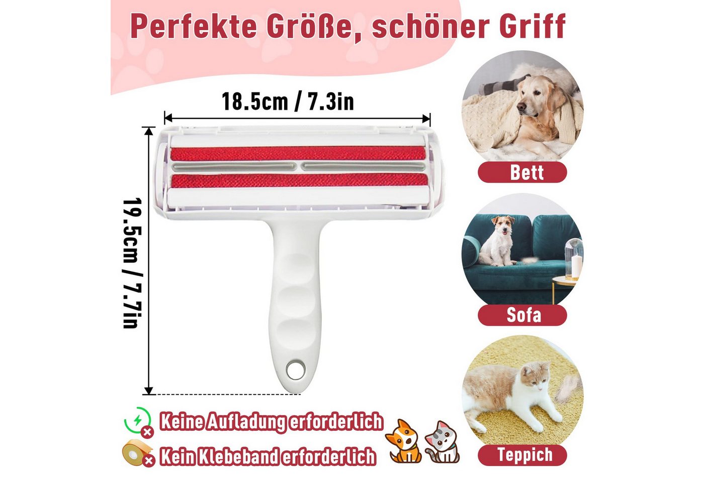Thumbnail - RWEUOQ Tierhaarentferner Tierhaarentferner Fusselrolle für Hundehaare und Katzenhaare, für Sofa, Bett, Teppich, Kratzbau...