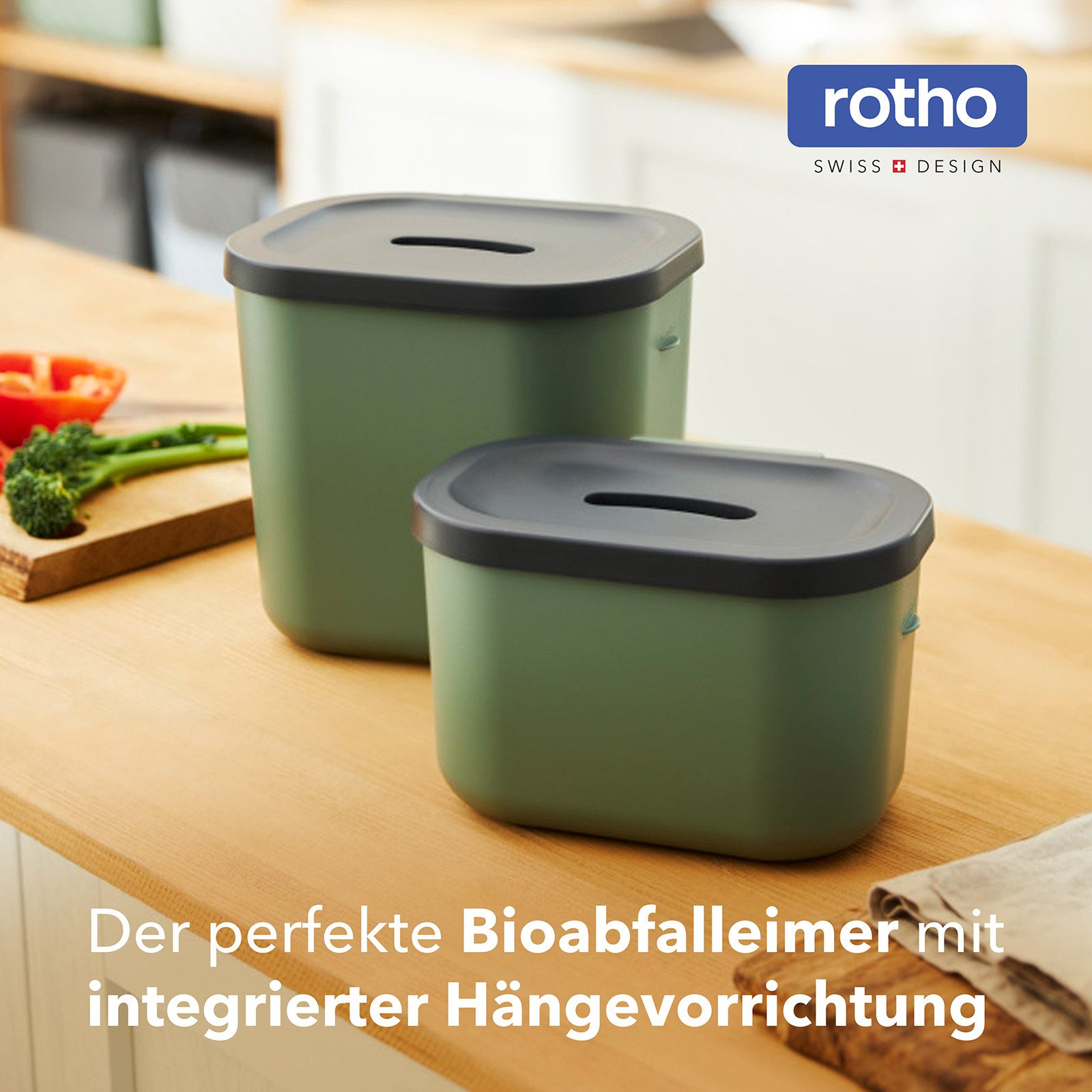 ROTHO Biomülleimer SALSA Bioabfalleimer Set 3,2 l und 6 l mit Deckel, Bioabfalleimer Set für flexible Nutzung in der Küche