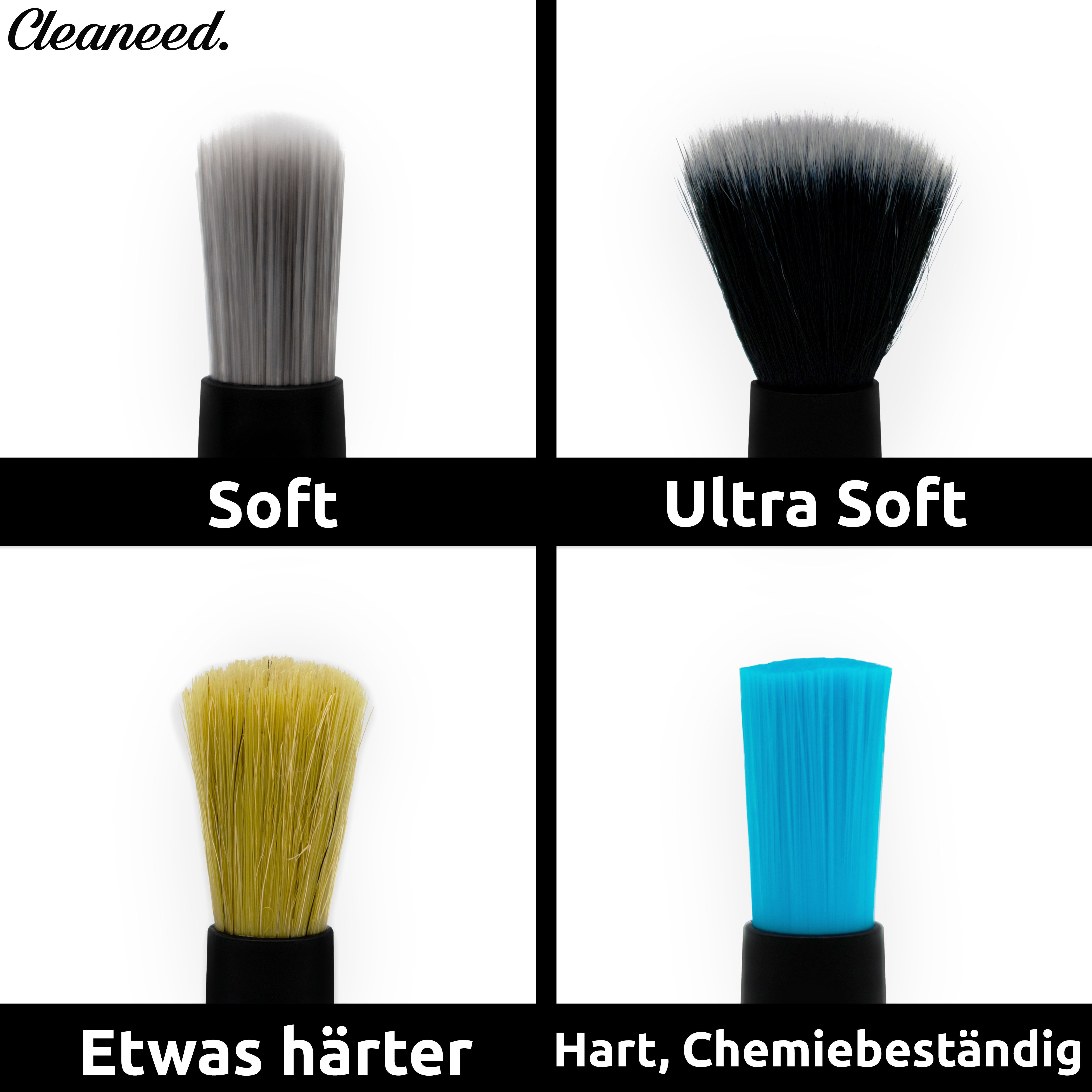 Cleaneed Wheel Brush Detailing Brush Car Set 4+1 - 4 Different Universal Attachments, Car Care Brushes, Wheel Brushes, Interior, For Every Purpose, (5-piece), Extra Soft, Gentle and Chemical Resistant