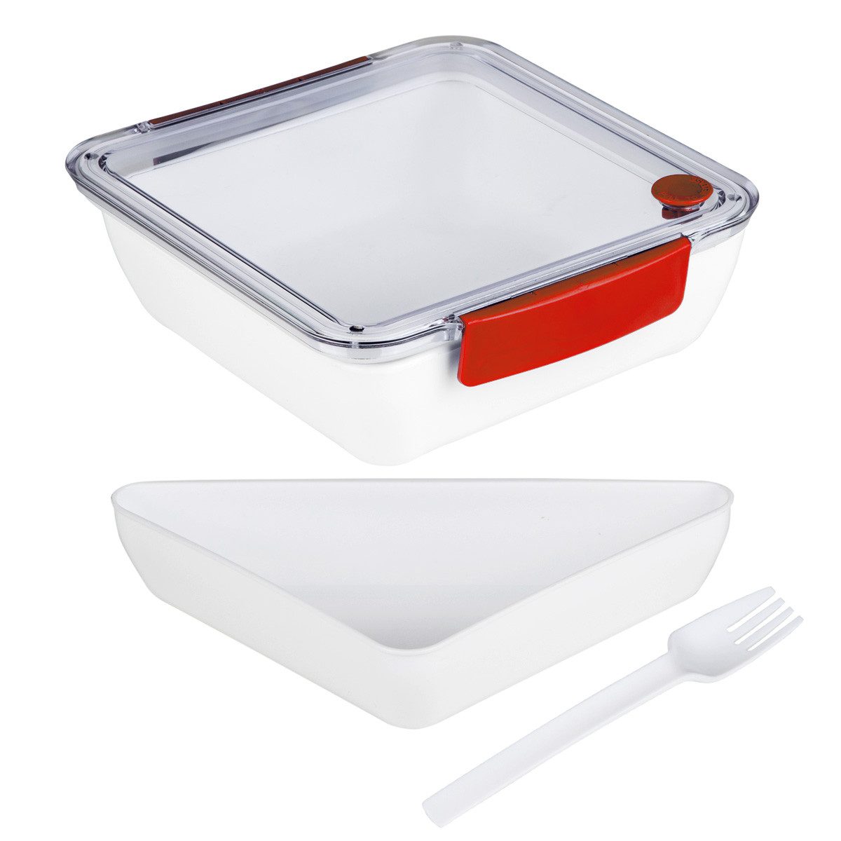 GAUMENKICK Lunchbox Lunchbox mit Gabel - 2 Fächer - 18,5 x 18,5 x 5cm - 1000ml - rot, Kunststoff, (1-tlg)
