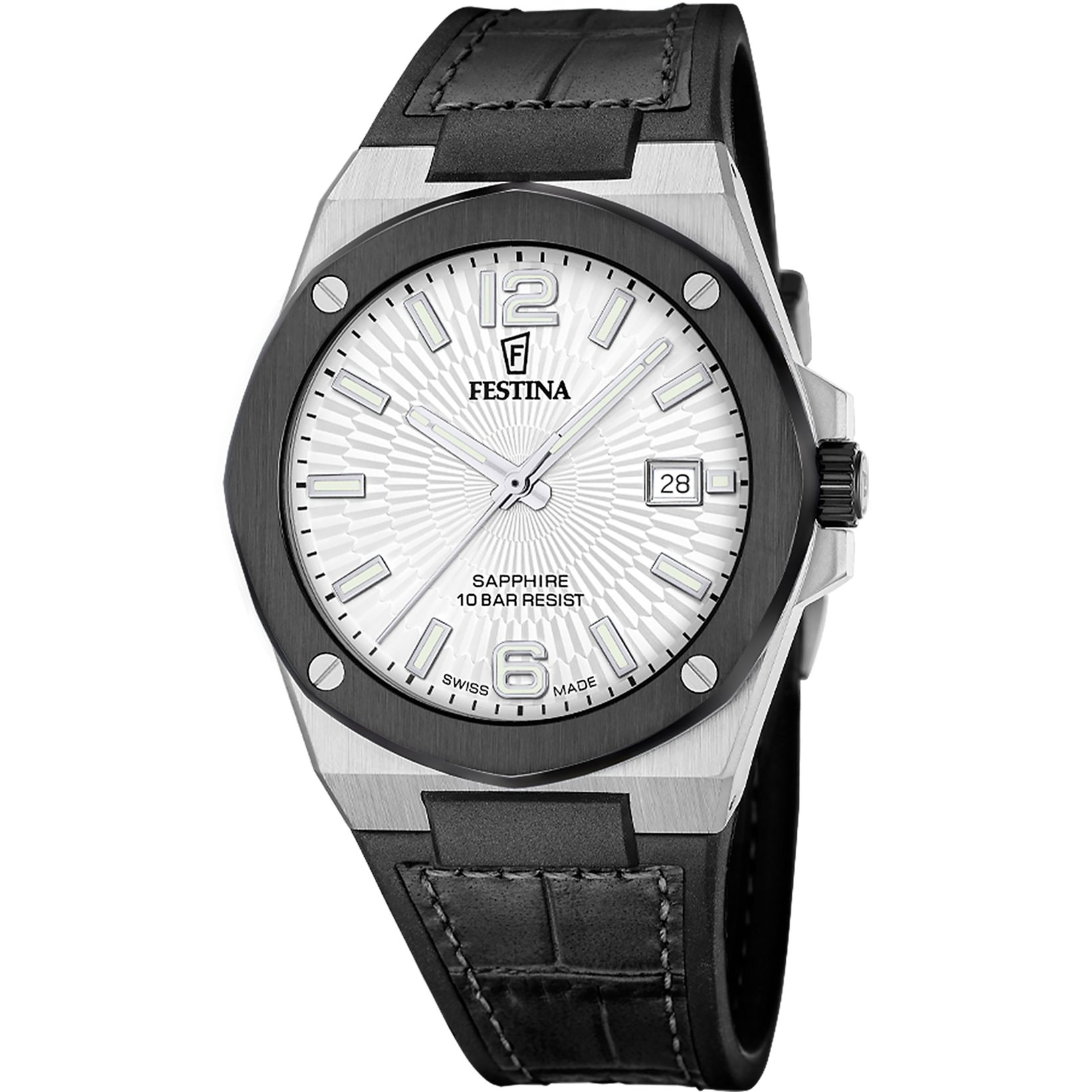 Festina Quarzuhr Vallee F22001/1, Armbanduhr, Herrenuhr, Swiss Made, Lederarmband, analog, Tag