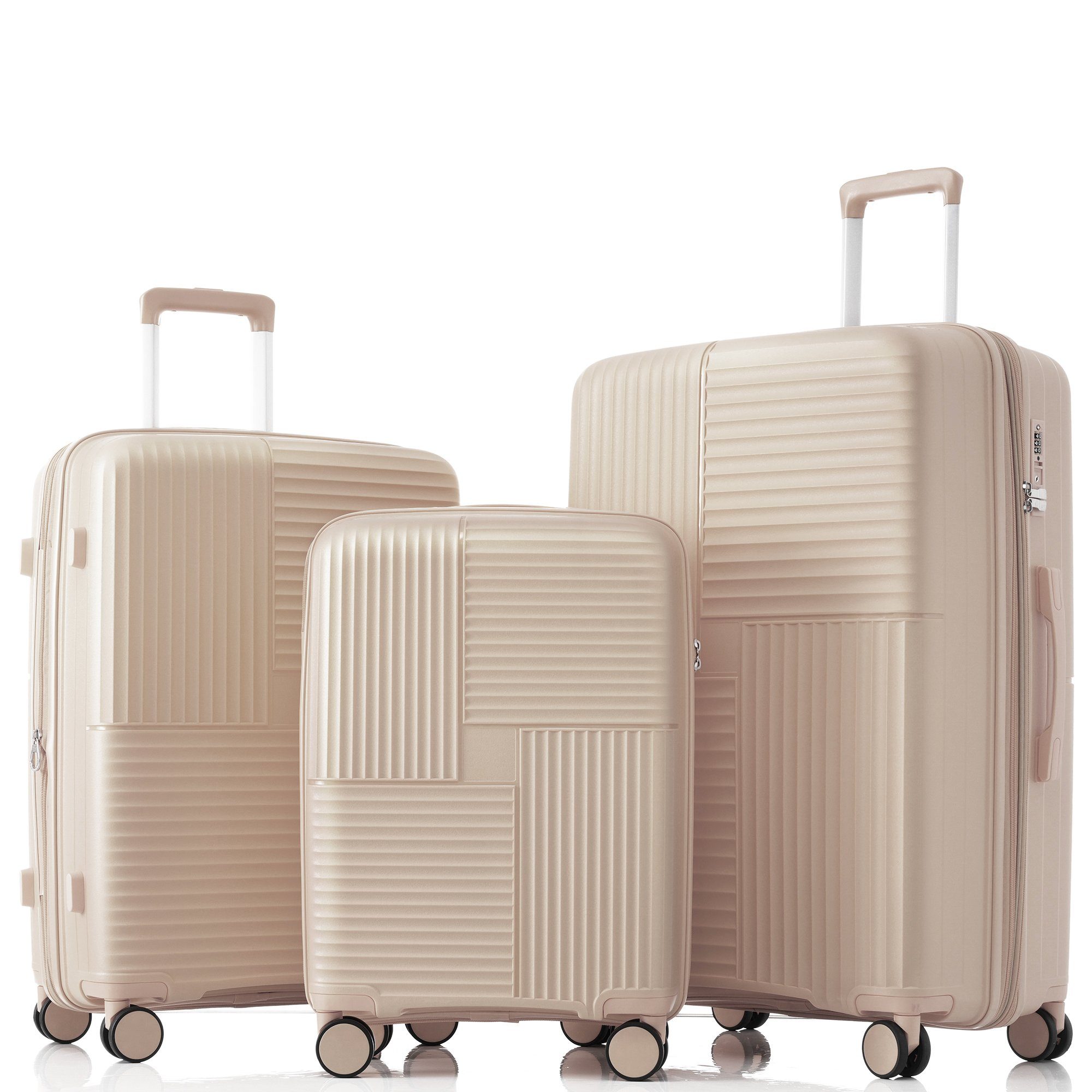 OKWISH Hartschalen-Trolley Hartschalenkofferset 3-tlg, mit Innenfächern, Universalrädern, Doppelrädern, mit TSA-Schloss Rose-Gold