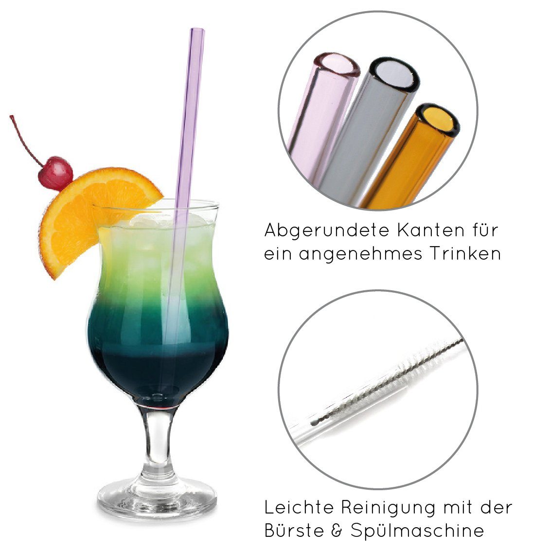 KaraLuna Trinkhalme Strohhalme aus Glas, bunt & gerade I Glasstrohhalm, Borosilikatglas, nachhaltige und wiederverwendbare Strohhalme – Bild 2 von 4