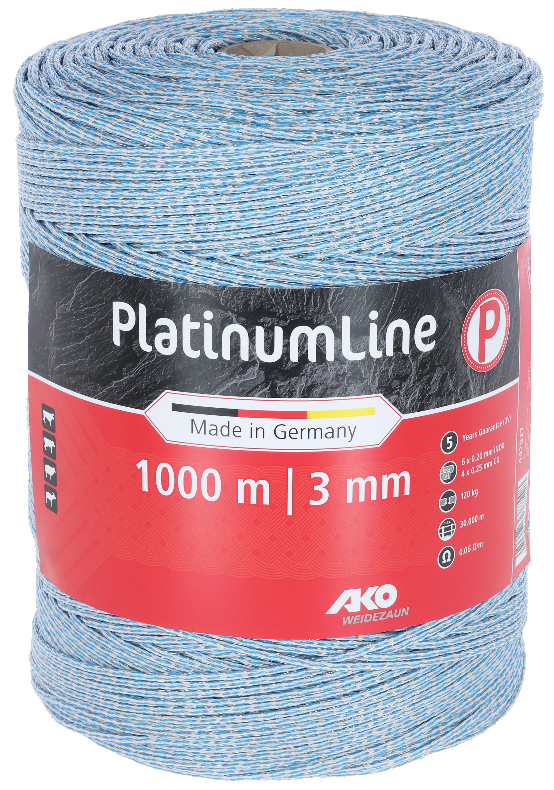 Kerbl Weidenzaun PlatinumLine Litze weiß/blau, 1000m