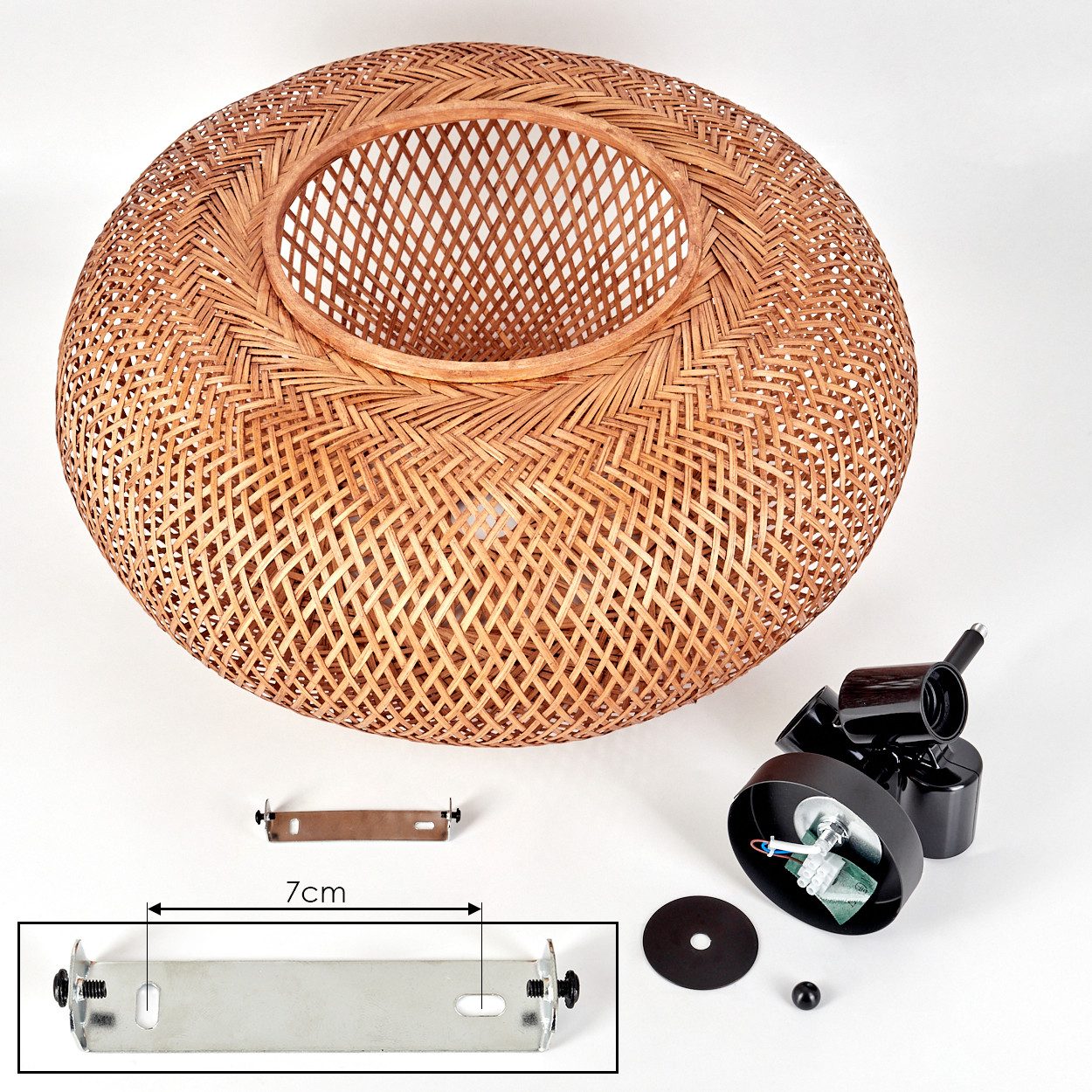 hofstein Deckenleuchte moderne Deckenlampe aus Metall/Bambus/Holz in Schwarz/Natur, ohne Leuchtmittel, Boho-Design Deckenleuchte,Lichteffekt, Ø50cm, 3xE27, ohne – Bild 5 von 5