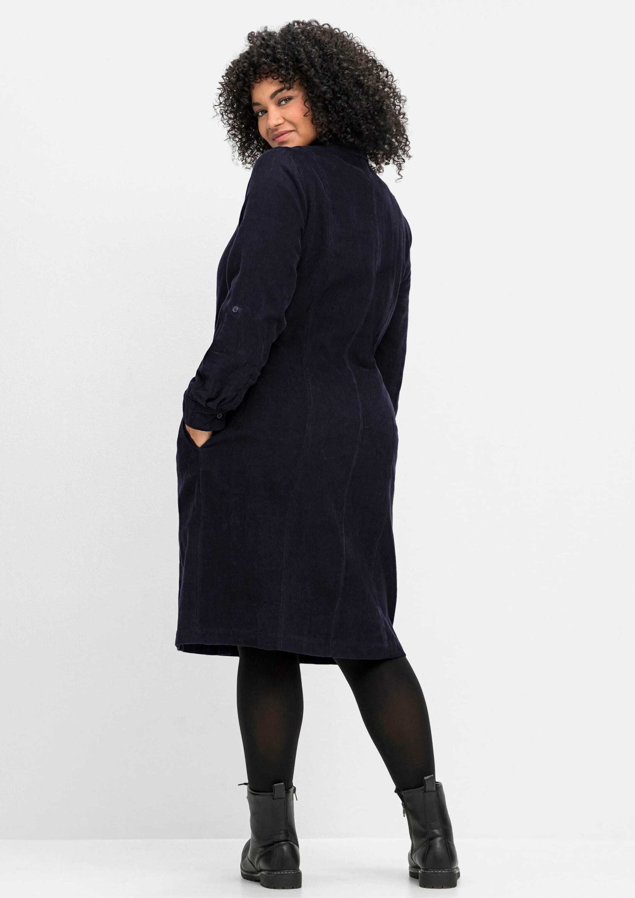 Sheego Etuikleid Cord-Kleid Langarm aus weichem Cord, mit Krempelarm