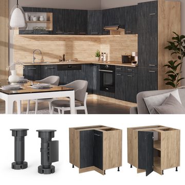 Livinity® Eckunterschrank Küchenunterschrank R-Line 75,6 cm GKO Schwarz Beton